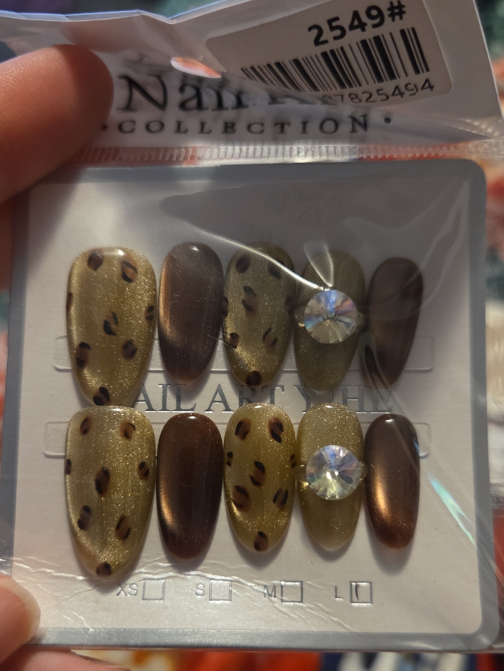 Gold & Brown Leopard Press-On Nail Set with Rhinestones
